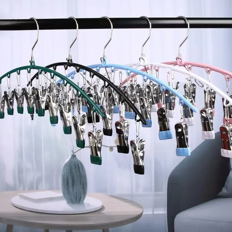 10 Clips Stainless Steel Sock Clip Pace-Saving Arc Sock Drying Rack Windproof Non-slip Clothes Rack Underwear Clip Towel Hanger