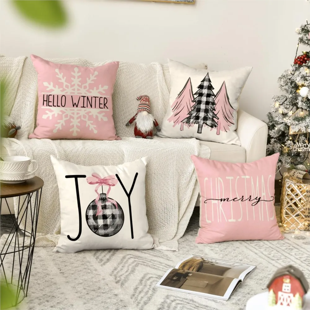 1Pc Christmas Throw Pillow,Christmas Tree Snowman Snowflake Pattern - Double-Sided Printed Design,Soft Plush Cushion with Insert