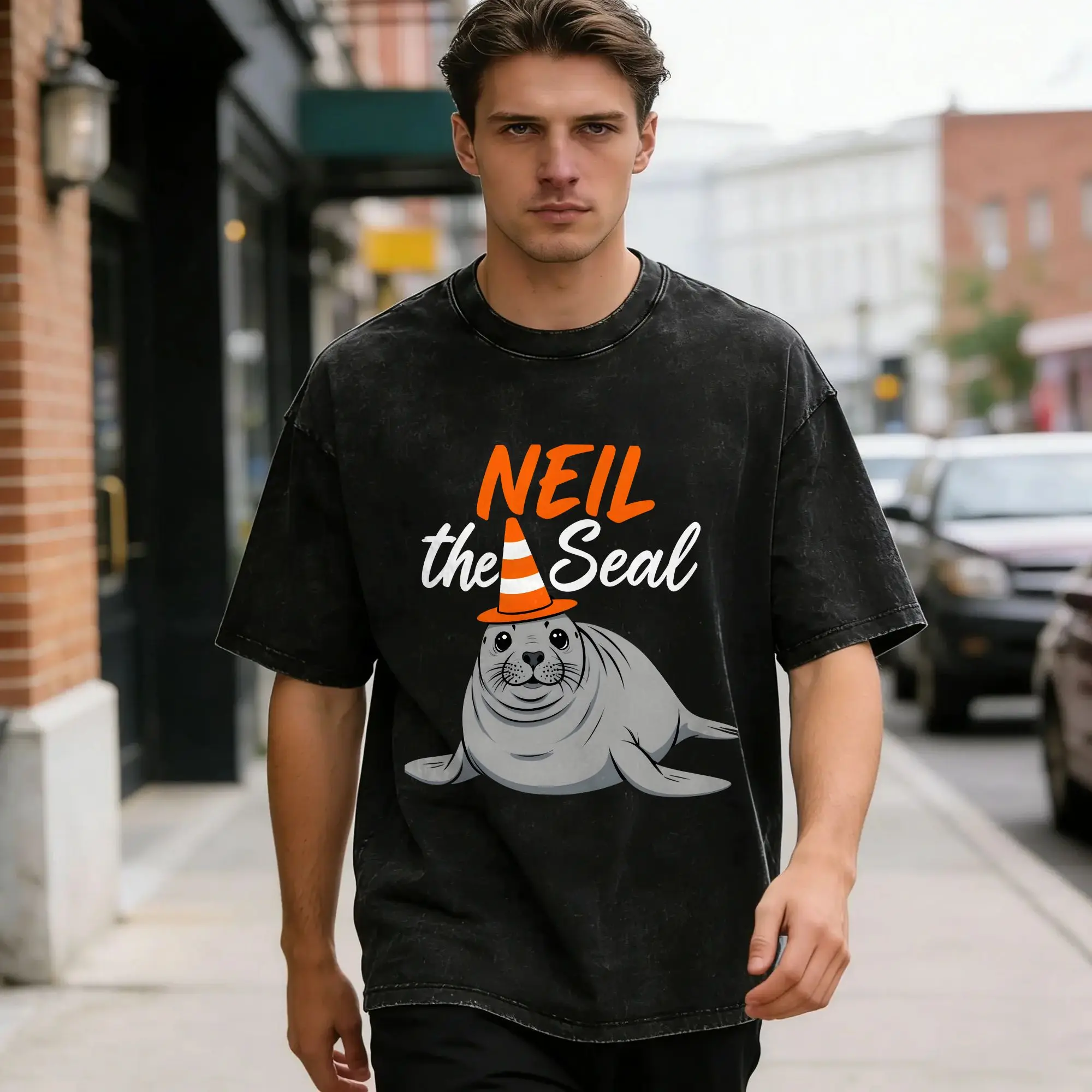 Couple T Shirt Neil the Seal  Washed T-Shirts Novelty  Beach Tees Y2K Classic Pattern Casual Clothes Dropshipping