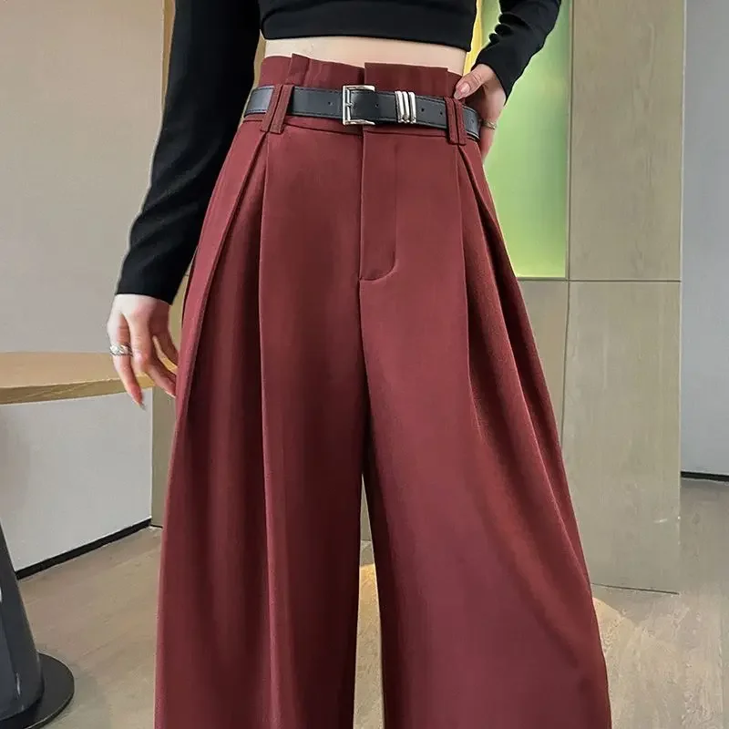 

Wine red themed suit pants 2024 spring/summer new high waist hanging pear shaped figure narrow wide leg pants