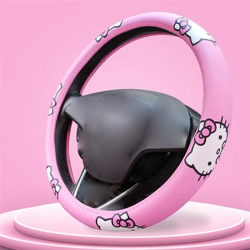 Hello Kitty Sanrio Car Accessories 15 Inch Universal Steering Wheel Cover Leather Durable Breathable Soft Snug Grip Protector