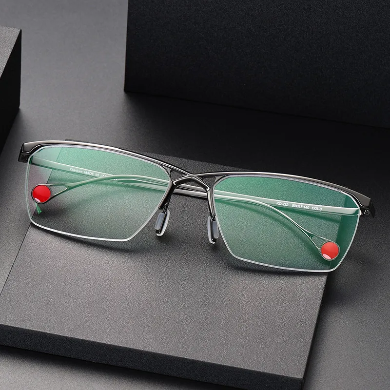 Floating eyebrow-frame eyeglasses of Pure titanium，the same design as Ken Okuyama,  men's half-rimless glasses KO-222