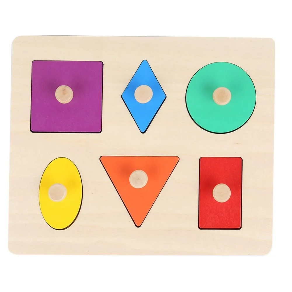 Colorful Wood Shape Puzzle Solid Construction Fine Motor Skill Geometric Shape Board Hand Eye Coordination Geometric Shape Toy