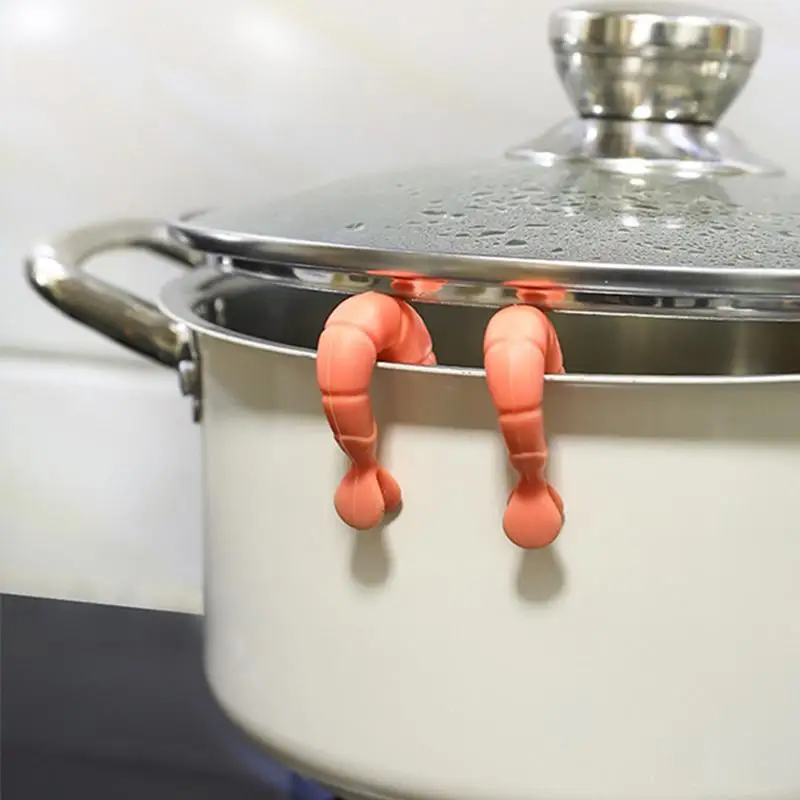 Silicone Shrimp Sausage Pot Lid Lifting Anti Overflow Device, Anti Overflow Pot Lid Clip, Practical Kitchen Tool