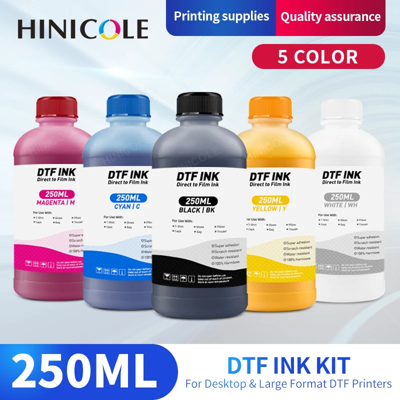 HINICOLE DTF INK 250ML For Dirent Printer Film Ink For Epson L1800 L800 L805 DX5 DX7 I3200 I4720 I5113 Printhead DTF 5 Colors