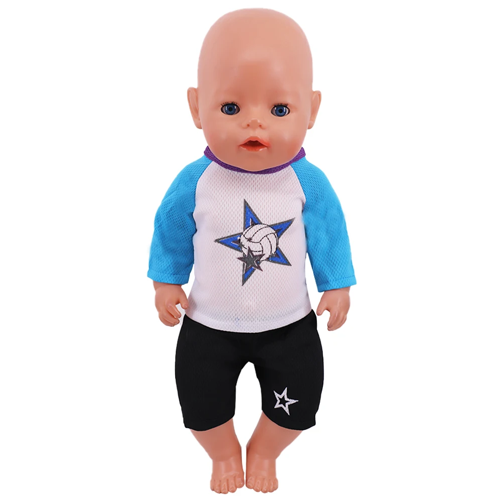 Zomer set met korte mouwen en dierenpatroon jumpsuit pyjama voor 43 cm babypop en 18 inch Amerikaanse popaccessoires, onze generatie cadeau