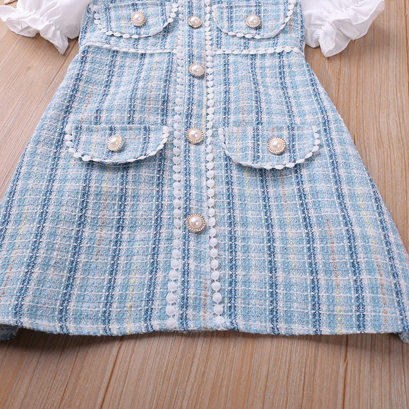 Summer Dress For Girls Puff Sleeve Princess Dress Plaid Kids Clothes Girl Dress Baby Girl Clothes