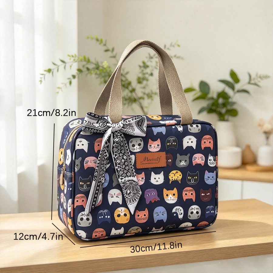 Cute Animal and Floral Leopard-Print Makeup Tote Bag, Women's Waterproof Large Travel Toiletry Bag with Bow, Vacation Bathroom C