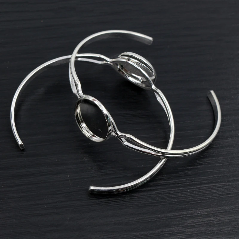 New High Quality 2pcs 16mm Silver Plated Children bracelet Cameo Bangle Base Bracelet Blank Setting Cabochon Cameo N6-28