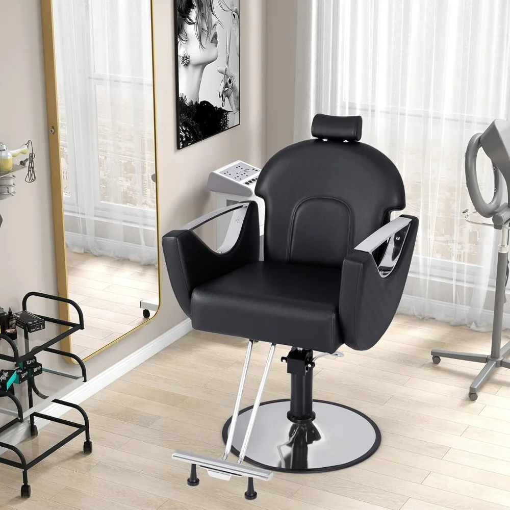 

Reclining Barber Chair - Salon Chair for Hair Stylist, 360 Degrees Swivel, Adjustable Height & Headrest, Heavy Duty