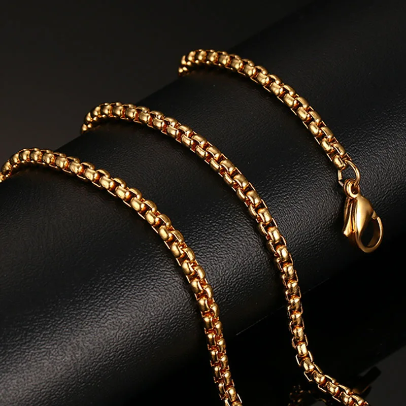 20inch Gold-Color Stainless Steel Chain Necklace For Men Women Snake/Box/Hanging/Curb/Flat/Twist  Link Wide 3mm/6mm