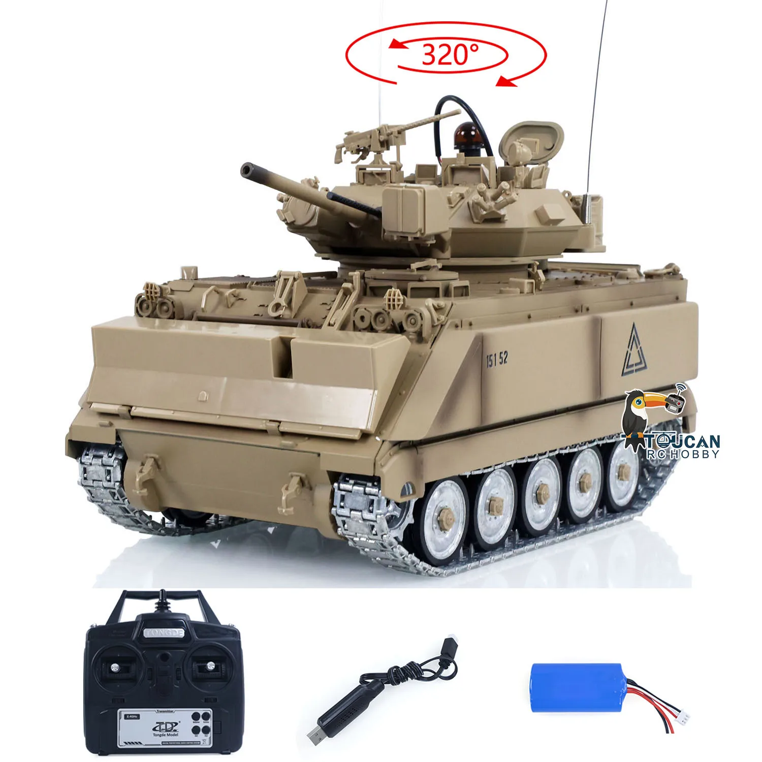 

Toys 1/16 RC Panzer Tongde Radio Control Tank M2412-A M113A1 MRV Recoil Fire Flashing 320 Turret Rotation Metal Drive Gearbox