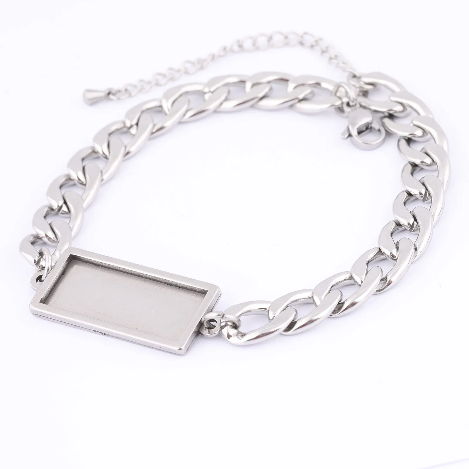 2pcs Stainless Steel Chain Bracelet Base Blanks 10x25mm Rectangle Cabochon Bangle Bezel Setting Trays Diy Jewelry Accessories