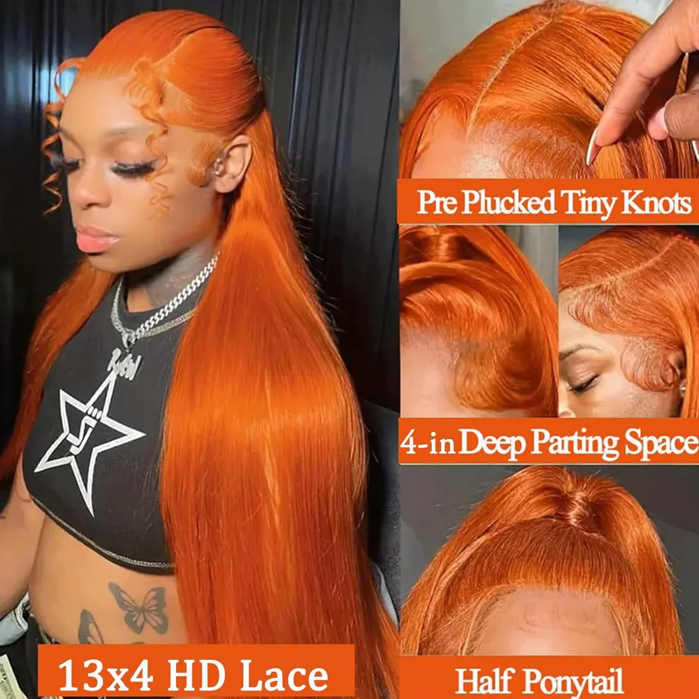 32 بوصة الزنجبيل شعر مستعار شعر الإنسان 13X6 200% الكثافة الزنجبيل البرتقالي الدانتيل الجبهة الباروكات شعر الإنسان مستقيم HD الدانتيل الشفاف شعر مستعار أمامي #3