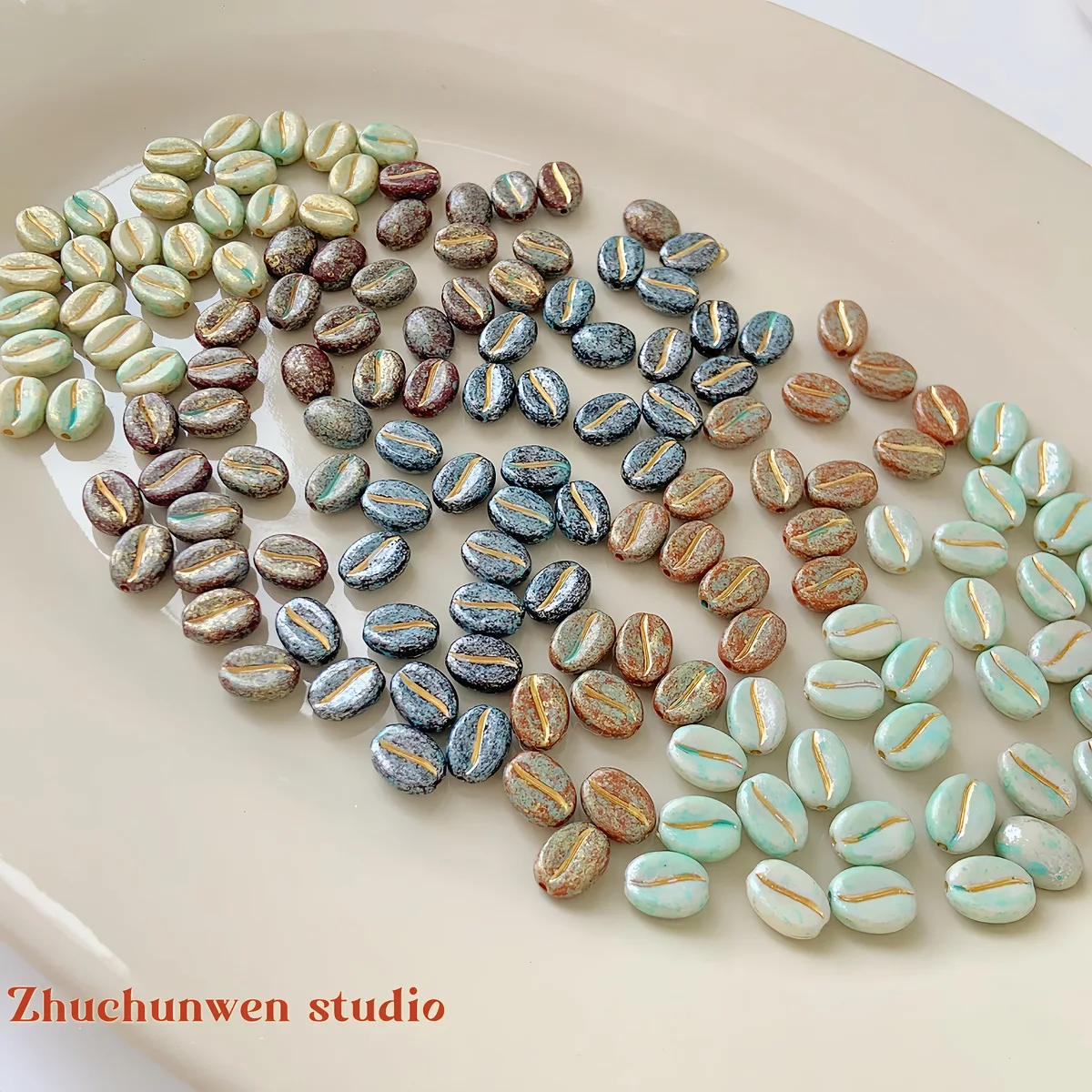 

200pc 5x10mm Picasso Color Coffee Bean Beads Acrylic Imitation Czech Beads Ring Bracelet Diy Beaded Material 0.8mm Hole