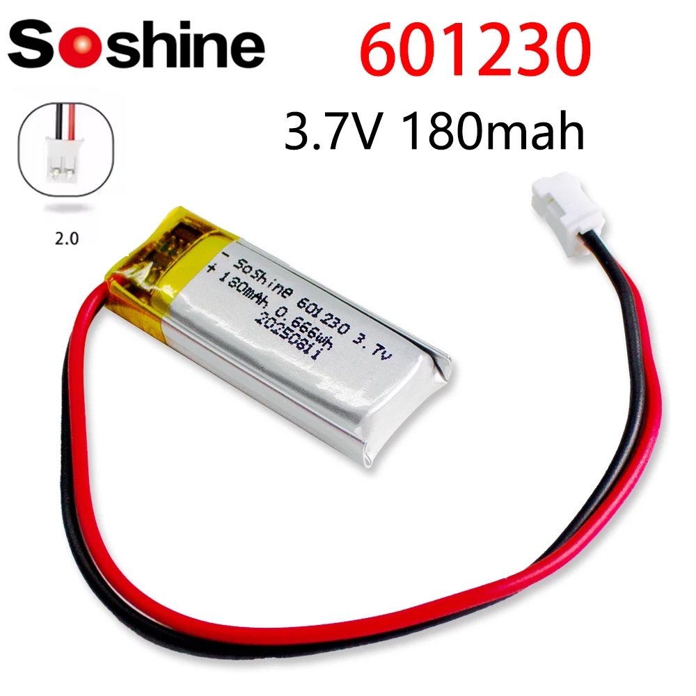 Soshine 601230 180 mAh Lipo-Akku 601230 Polymer-Li-Ionen-Akkus für LED-Licht Smart Recorder Handventilator Taschenlampe Maus