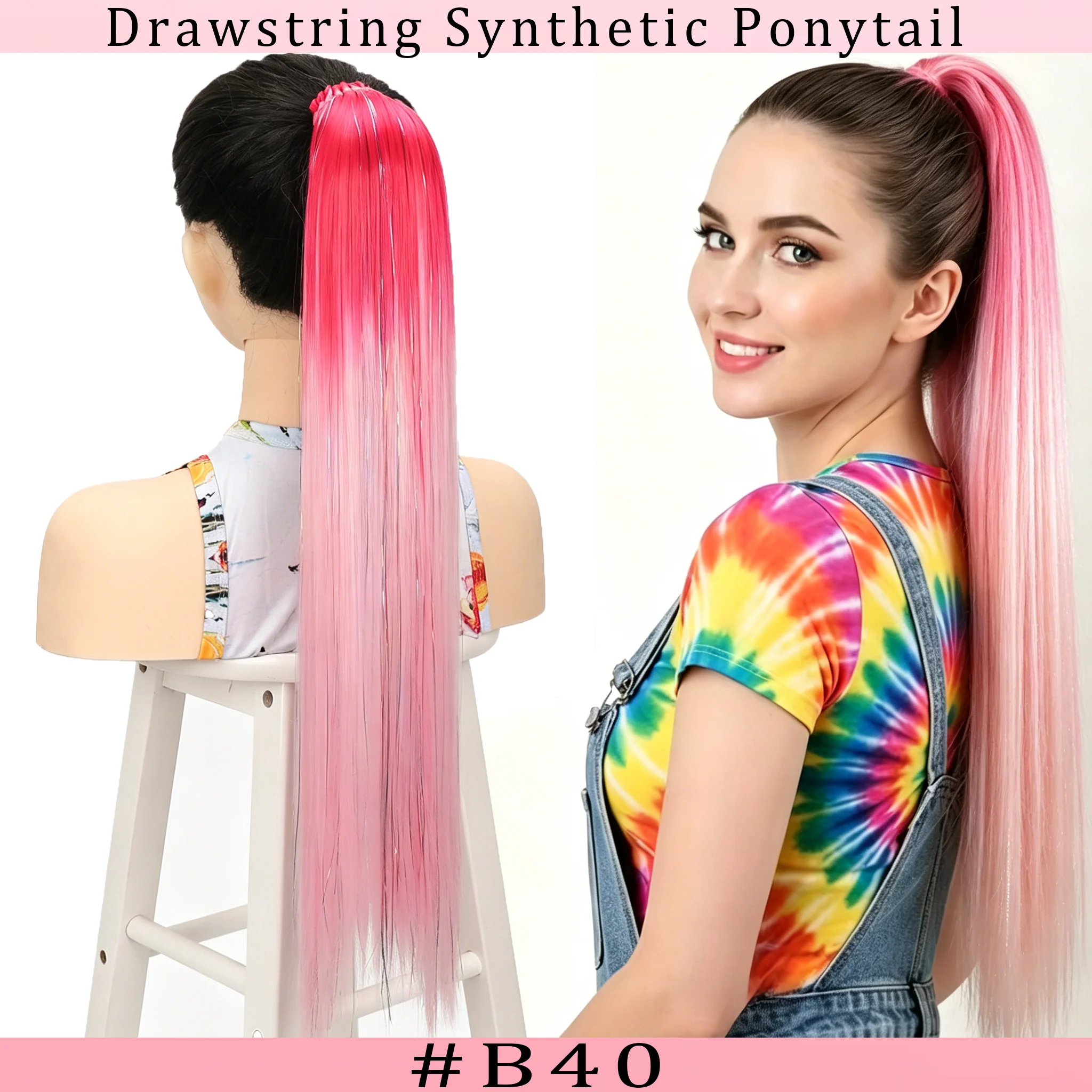 

Colored Long Curly Wavy Claw Clip Synthetic Ponytail Hairpiece Heat-Resistant Ombre Gradient Style Fluffy Easy to Wear