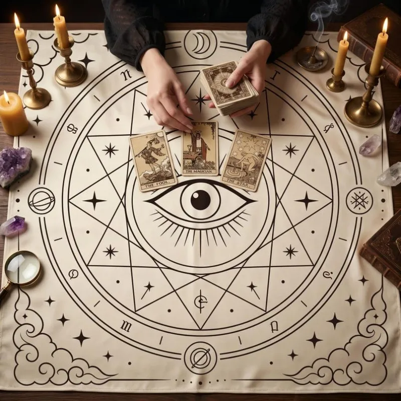 Retro Full-Eye Tarot Card Altarpiece, Astrological Divination Tablecloth, Witchcraft Ritual Decoration, Home Decoration
