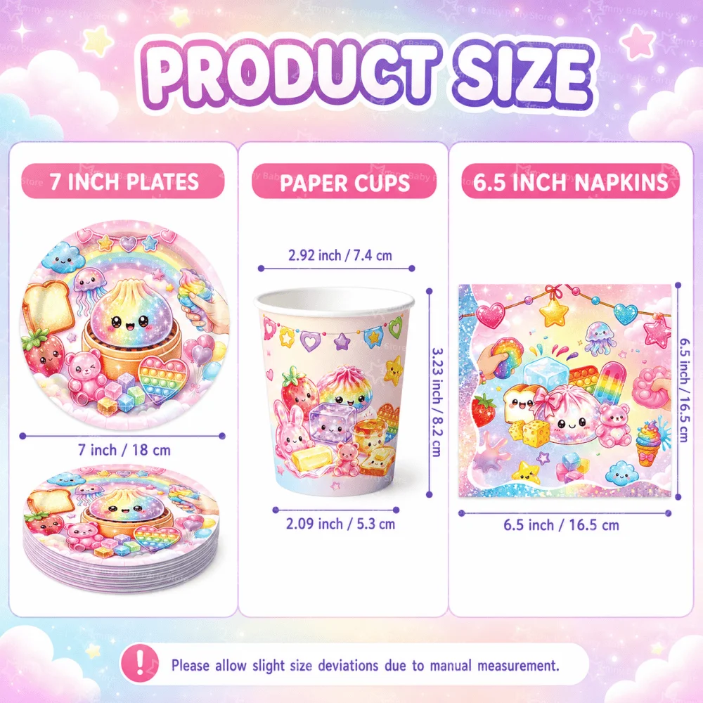 60 Stück Squishy Geburtstagsdekorations-Geschirr Rosa Spielzeug Einweg-Pappbecher Teller Servietten Party-Geschenke Babyparty-Spielzeug – Detail 6