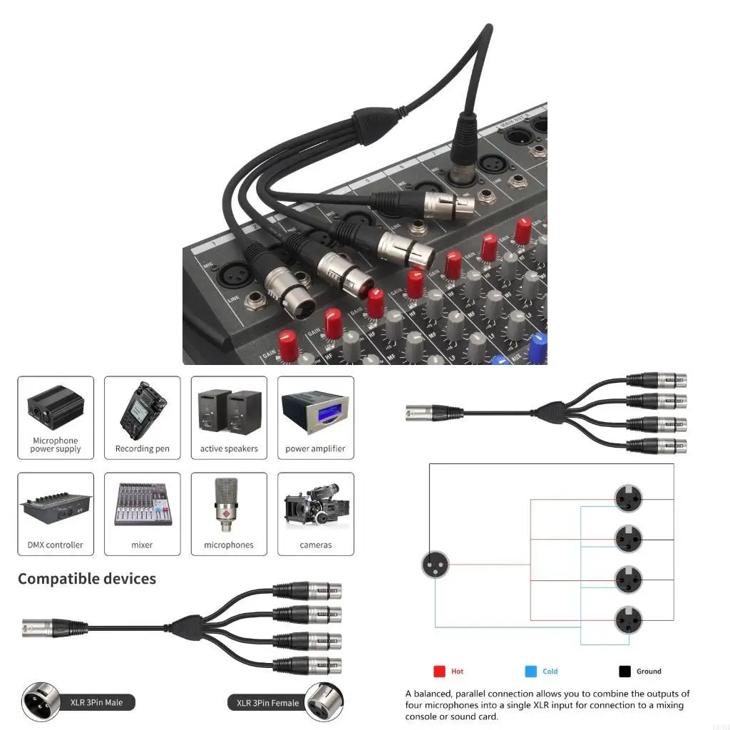 3Pin XLR 1M 4F Connectors Cable For Professional Sound Systems Metal Housing Secure Locking Mechanism Stable Transmission H8WD