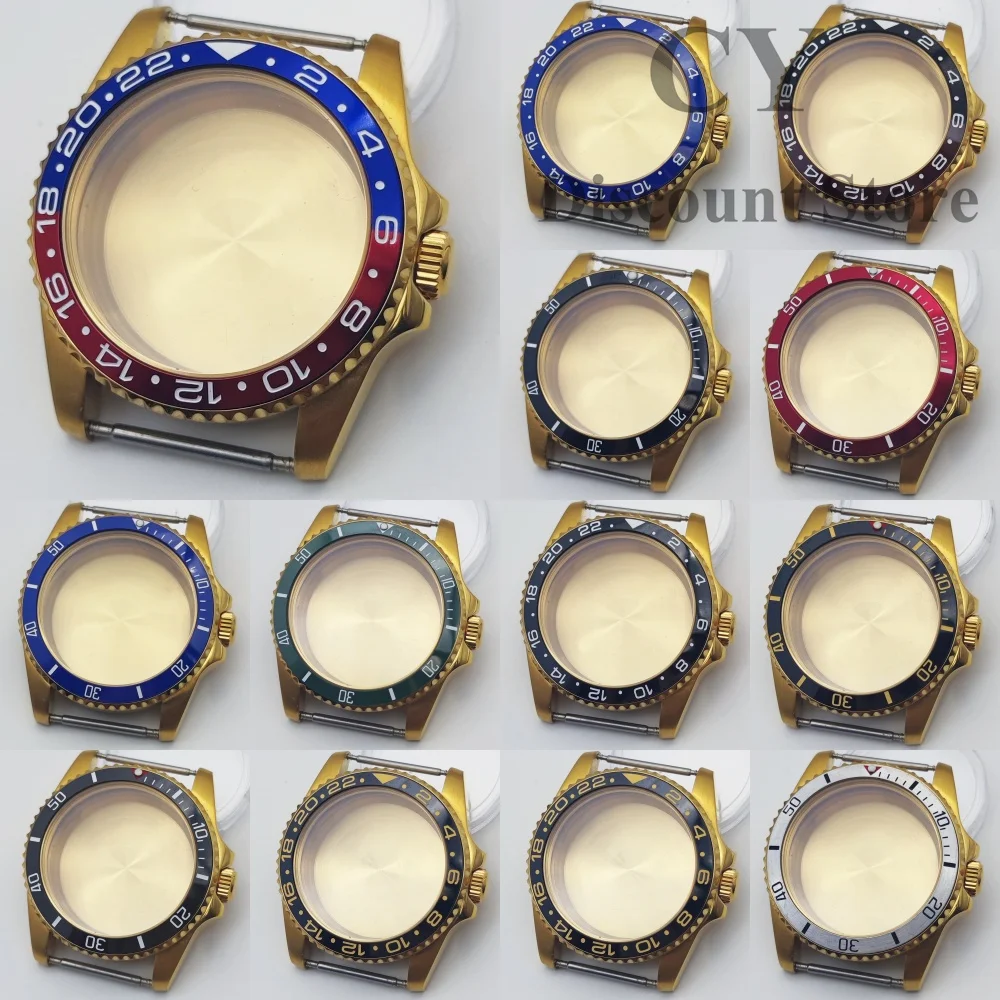 RICHUS 36mm Gold Watch Case Black 24H GMT Ceramic Bezel Sapphire Glass Fit NH34 NH35 PT5000 Miyota Movement Watch Mod Accessory