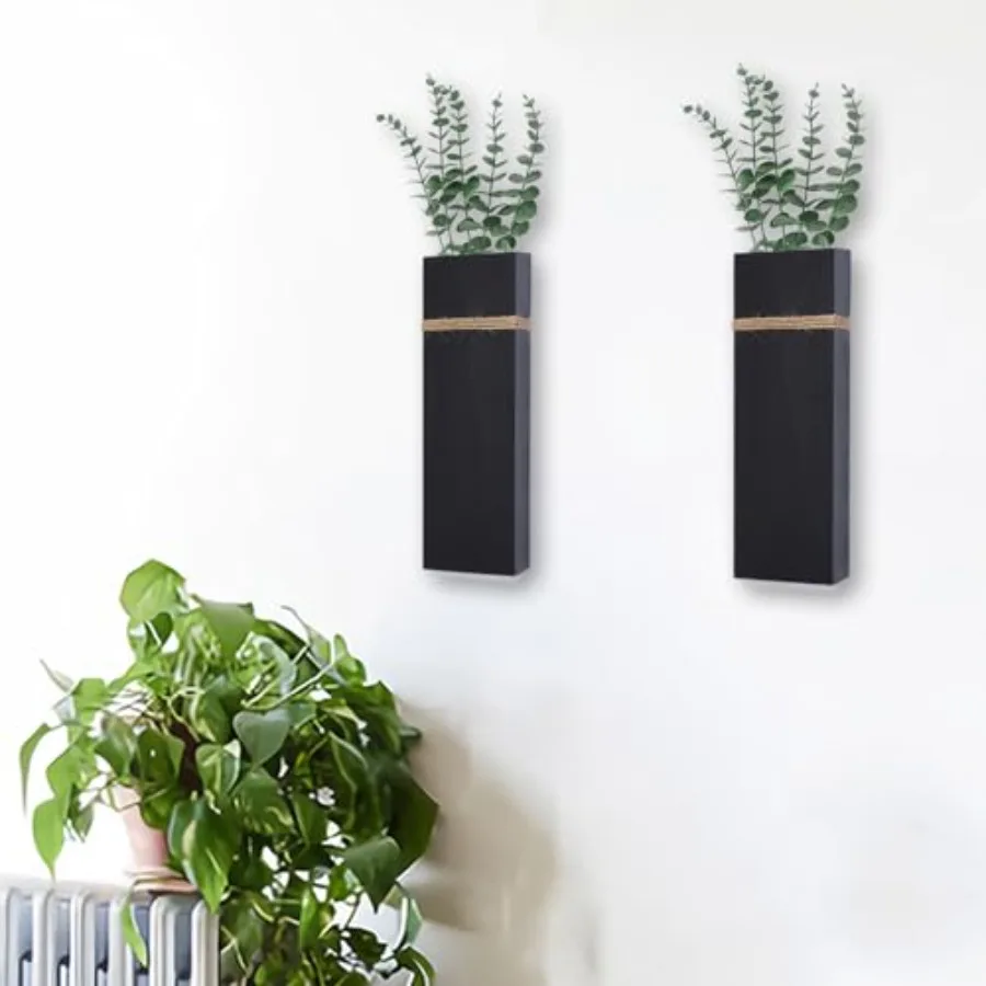 Wall Planters for Indoor Plants-2 Pack Wood Wall Vases for Dried Flowers and Artificial Plants Modern Farmhouse Wooden Vase for
