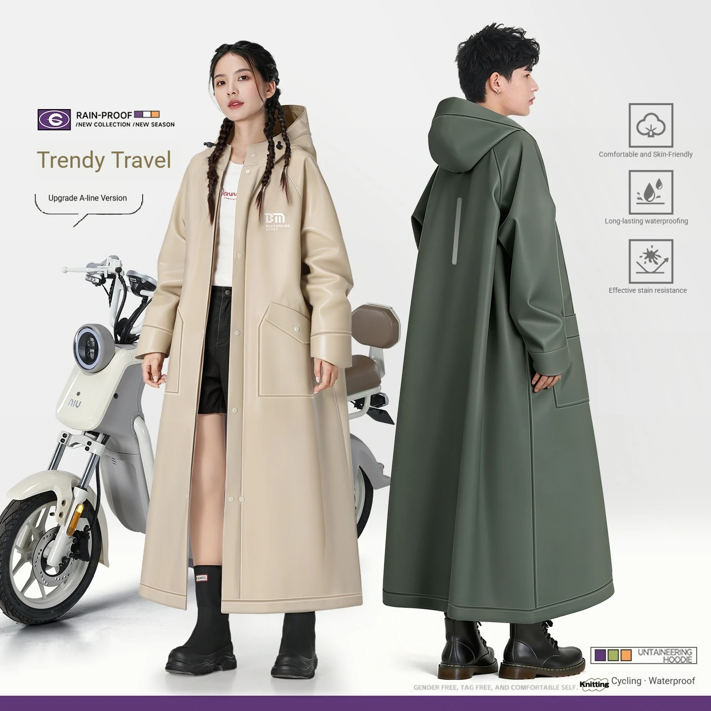 

Long full body rainstorm proof adult outer wear men's single thickened and enlarged women's poncho electric car raincoat