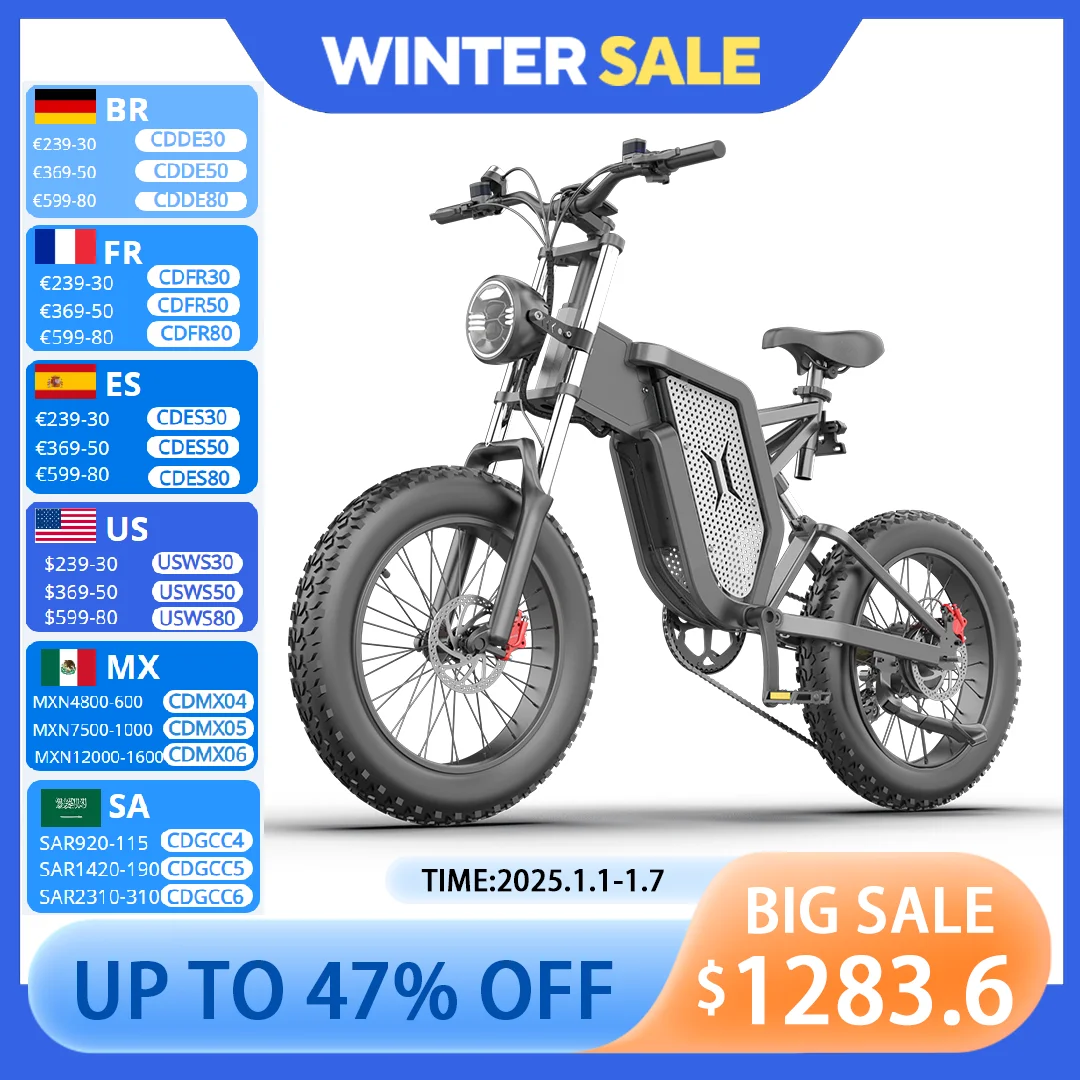 ZPW X20 EBike Adults 20 Inch 2000W 35AH Electric Bike Mountain Snow ebike Motorcycles Off-Road Fat Tire Electric Bicycle