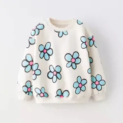 Kids Girl Sweatshirt Childish Flower Bow Print Round Neck Cotton Sweatshirts Autumn Winter Long Sleeve T-Shirt Children Clothes