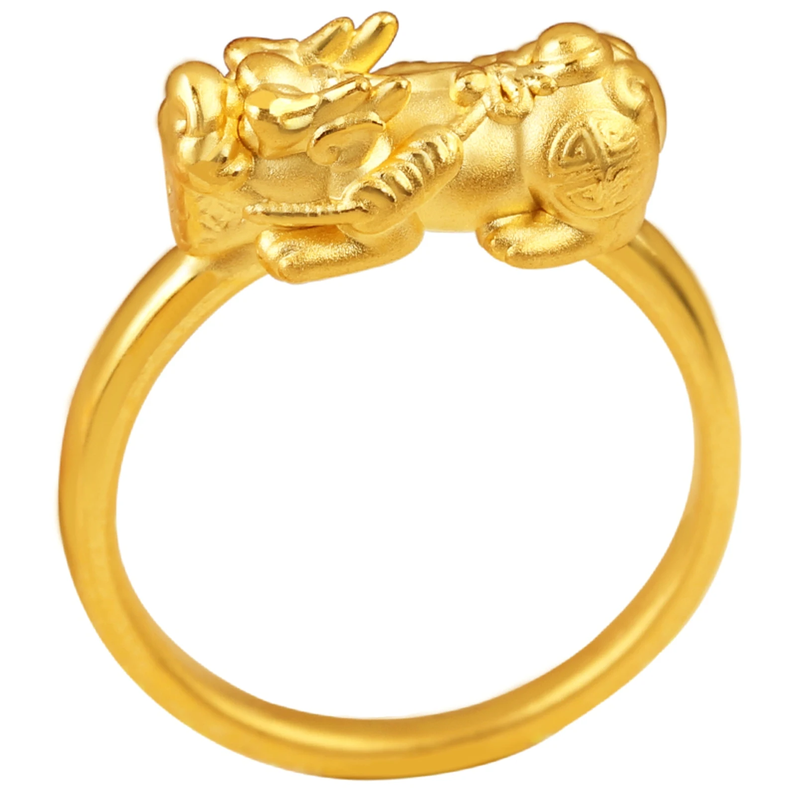 1PCS Pure 999 24K Yellow Gold Band Women Lucky Bless Coin Pixiu Ring 1.6-1.7g /US Size 6.5