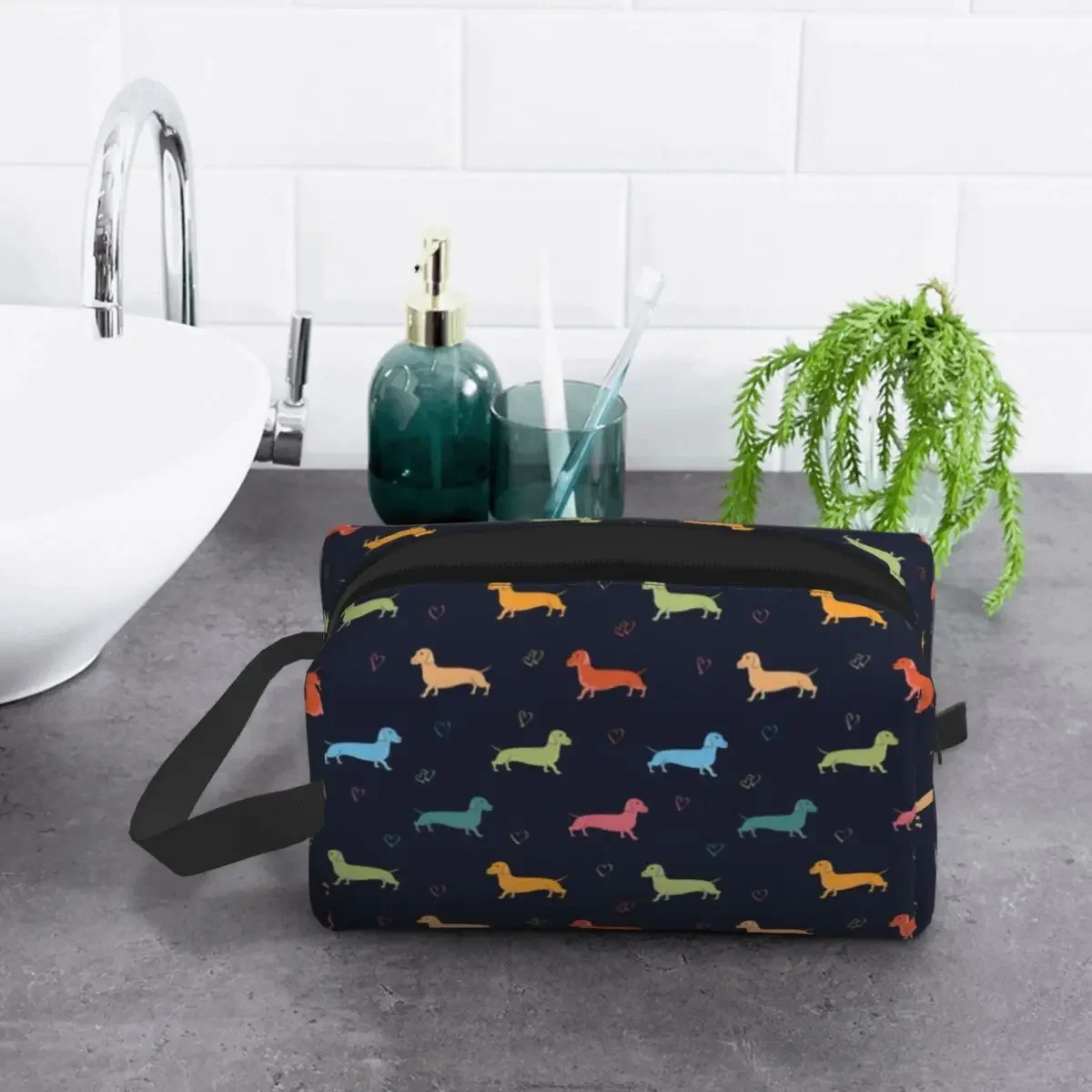 Dachshund Cosmetic Bag Women Cute Large Capacity Badger Sausage the Wiener Dog Makeup Case Beauty Storage Toiletry Bags