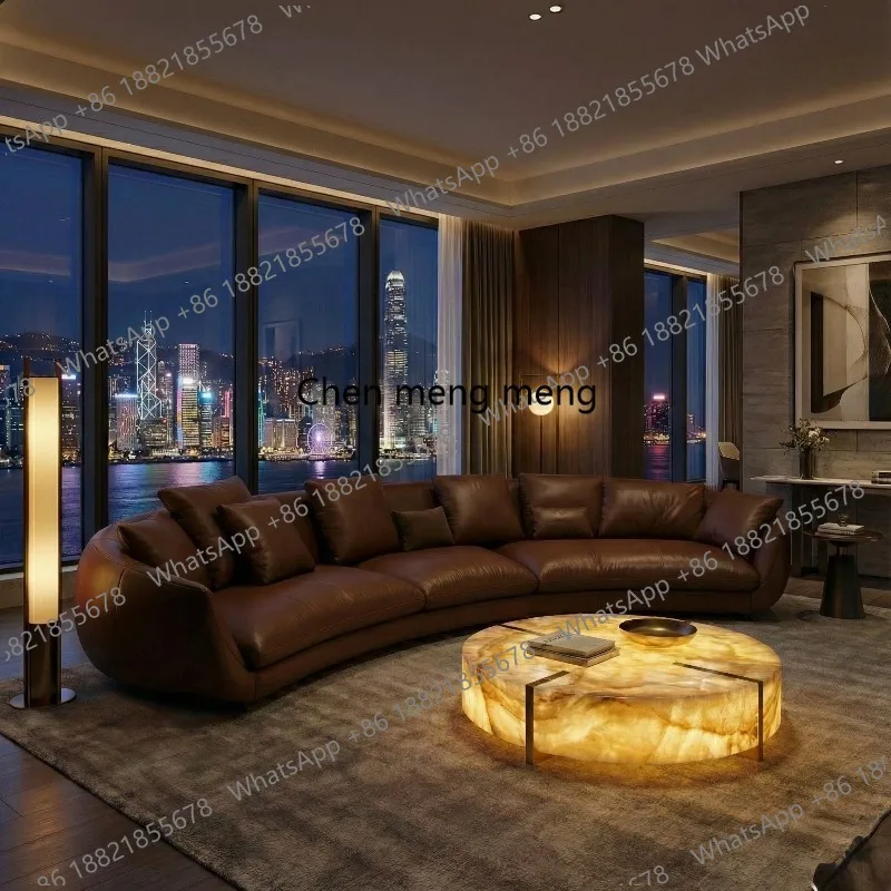 Light luxury luminous round marble coffee table Living room custom round design luxury stone coffee table