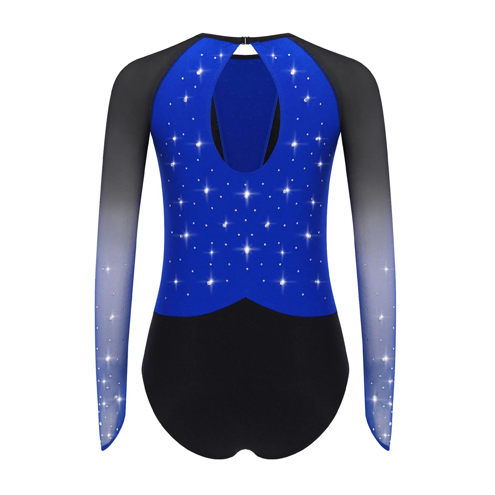 Girls Gymnastics Leotards Sheer Mesh Long Sleeves Shiny Rhinestones Keyhole Back Bodysuit Ballet Dance Leotard Ballet Dancewar