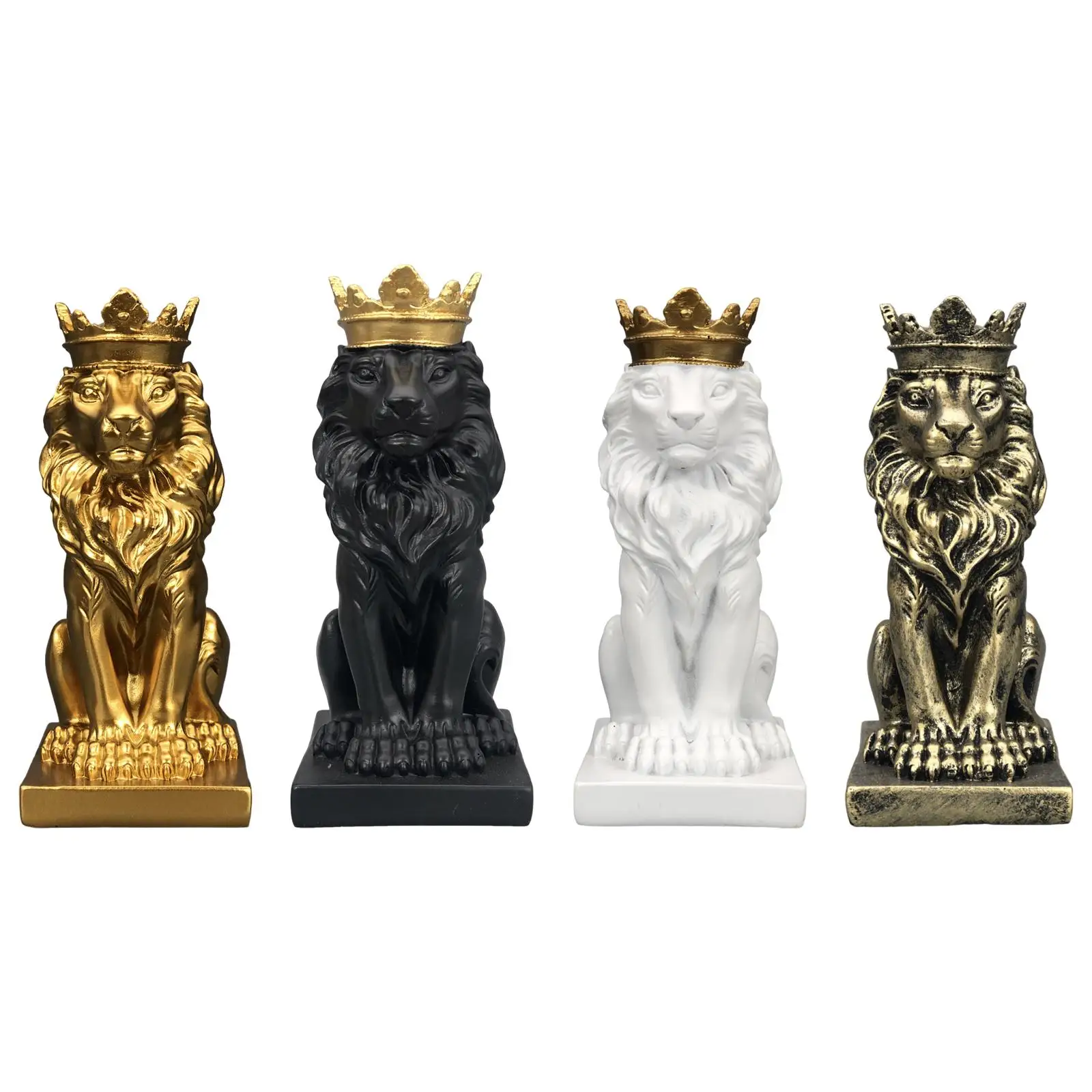 Lion with Crown Figurine Tabletop Ornament Table Centerpiece Fengshui Decor Desk Collection Resin Sculpture for Hotels Versatile