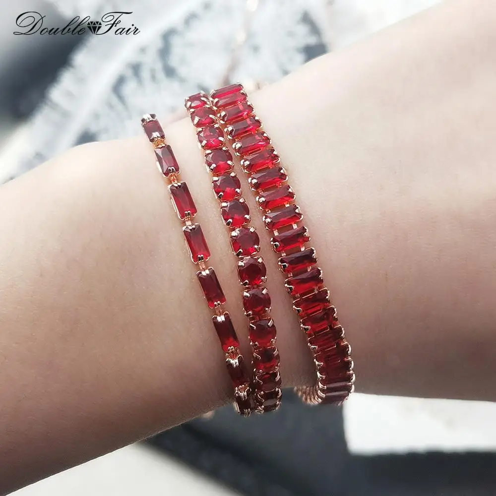 Designer Red Zirconia Short Tennis Bracelets for Women Men Dazzling Crystal Adjustable Chain on Hand Party Daily Gifts Jewelry