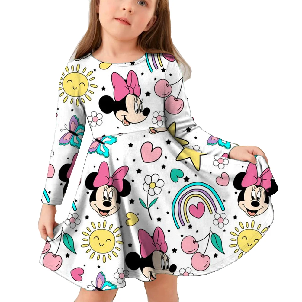 Girls Minnie Mouse Cartoon Disney Series Dress Kids Costume 3D Mickey Fancy 4-14 Years Birthday Party Dress Child Casual Clothes