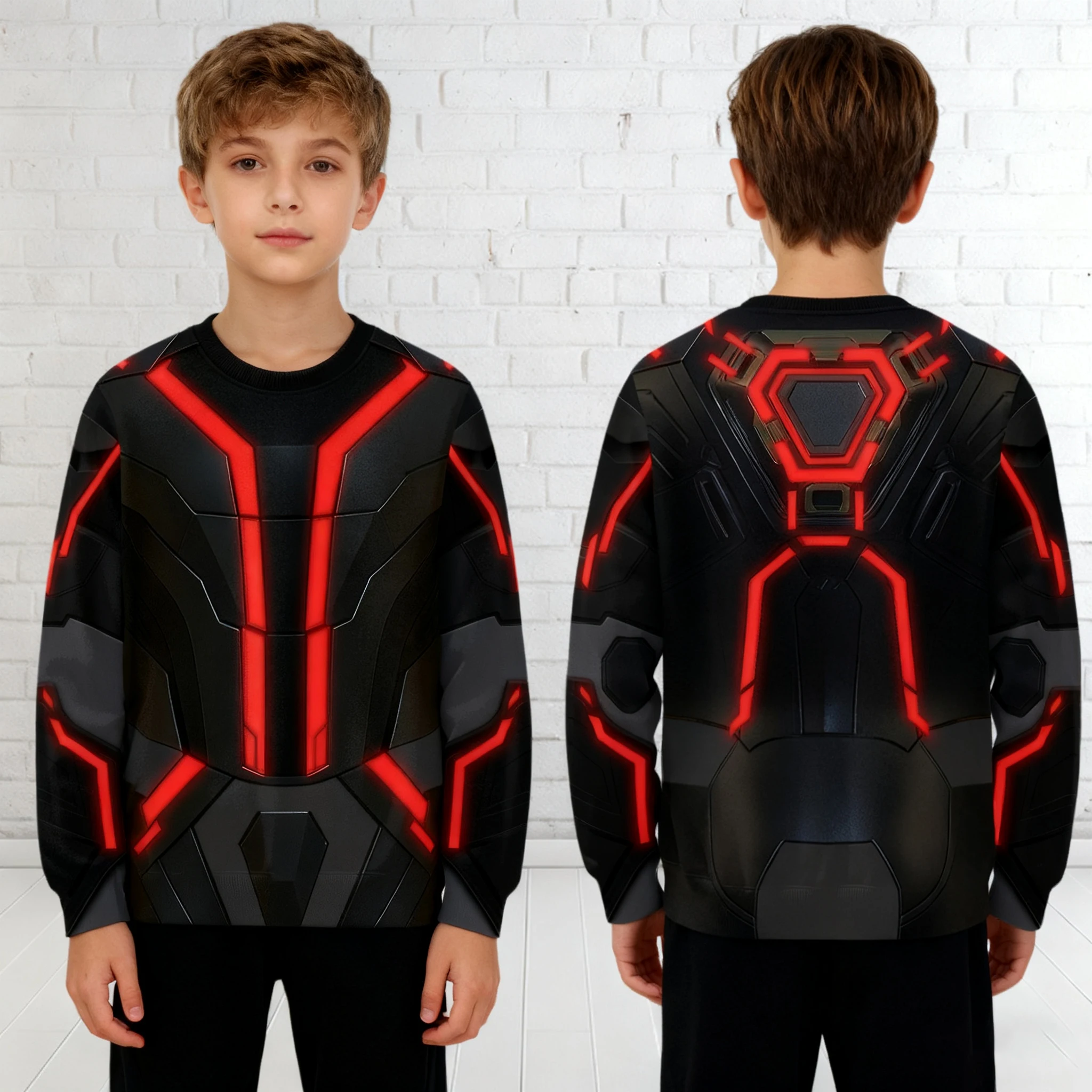 

Tron Ares Kids Crewneck Hoodie with Red Circuit Print | New for Autumn/Winter, Multi-Scene Use for Halloween/Sports/Casual