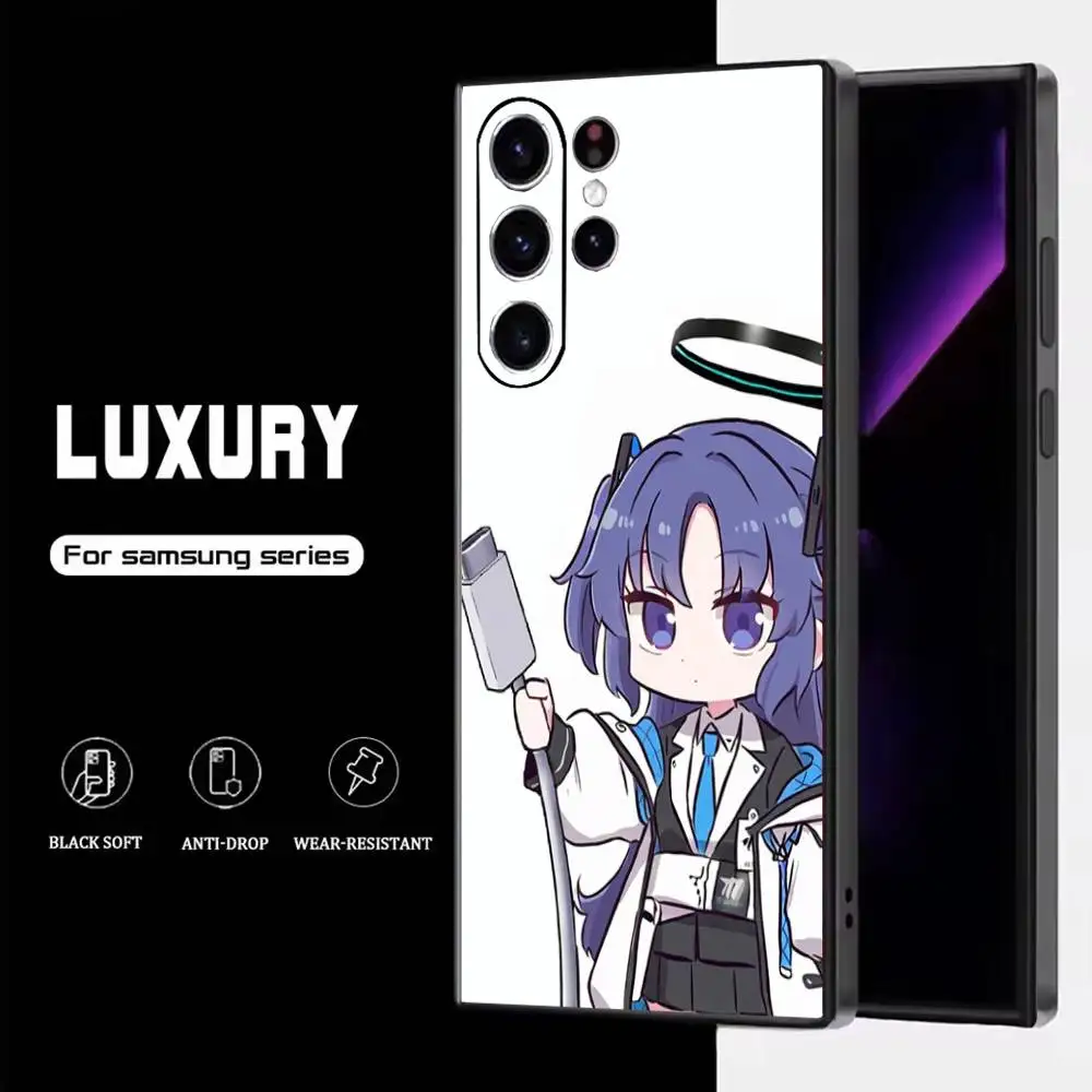 حافظة هاتف Hayase Yuuka Blue A-Archive لهاتف سامسونج S25، S24، S23، S22، S21، S20، S10، Ultra، Plus، Lite، FE، غطاء أسود من السيليكون الناعم #2