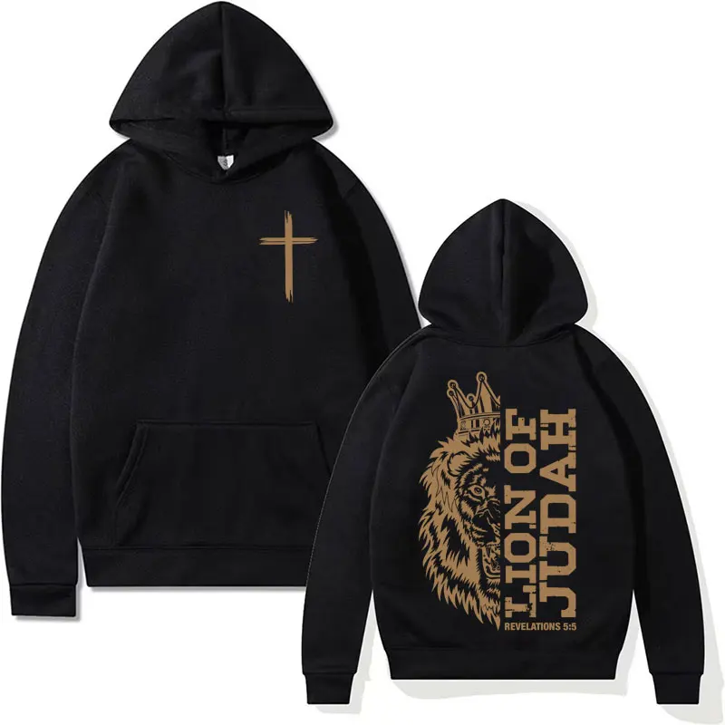 Lion of Judah Graphic Hoodie Inspirational Christian Aesthetic Sweatshirts Men Oversized Autumn/Winter Hoodies Unisex Streetwear