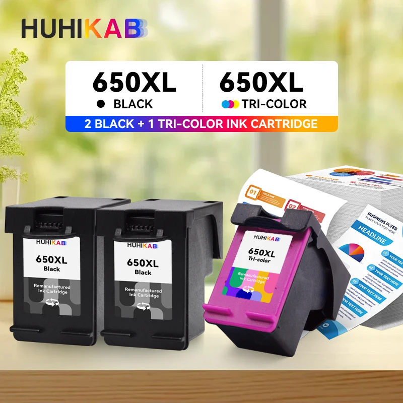 HUHIKAB 650XL Premium Remanufactured Color InkJet Ink Cartridge For HP650 For HP Deskjet Ink Advantage 1015 4645 Printer