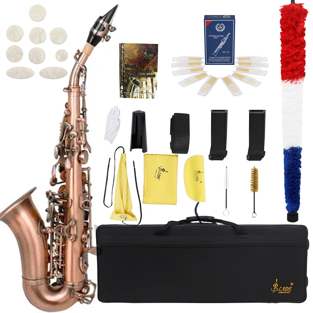 SLADE Soprano Saxophone Brass Retro Red Saxophone Bb Tone Soprano Sax with Woodwind Musical Instrument Sax  Accessory