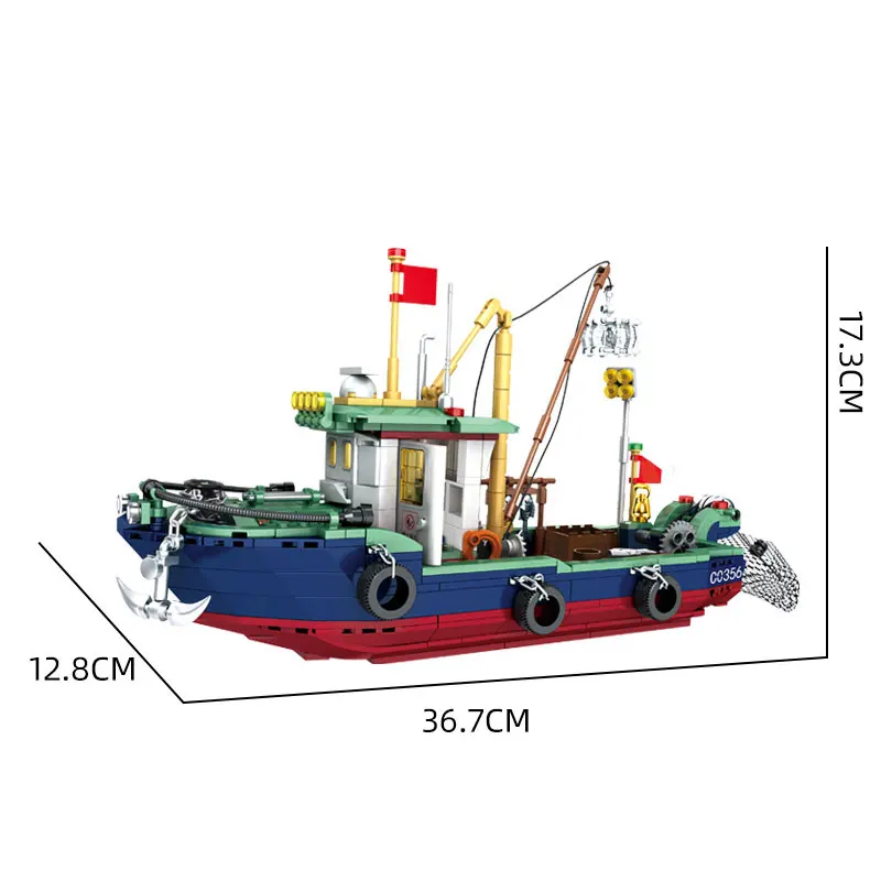 

Рыболовный эксперт, гигантский корабль, рыбак, корабль, строительный блок, модель лодки, сборка мальчика, развивающие игрушки, подарки на день рождения, 582 шт.
