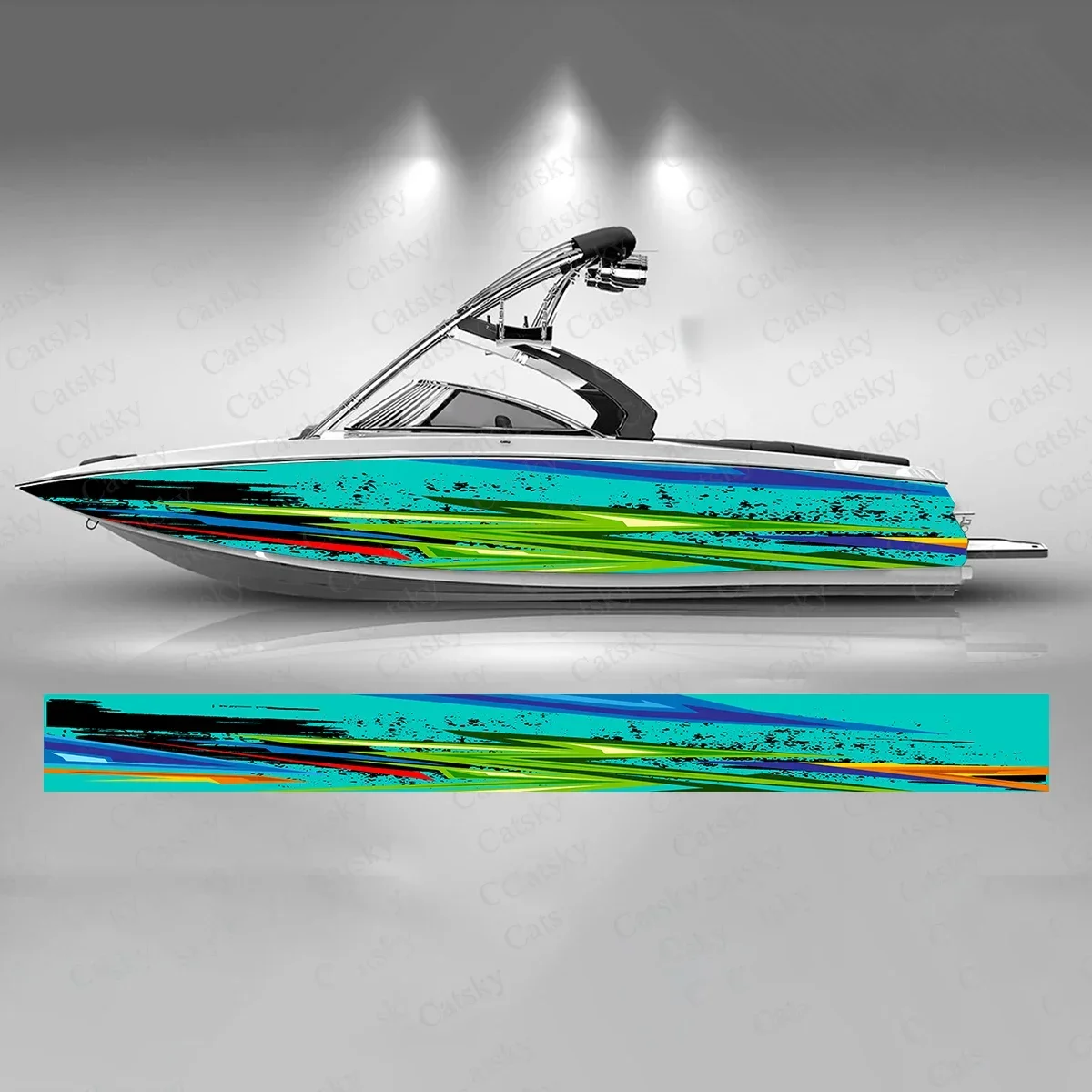 2pcs Colorful Abstract Lines Boat Sticker Fashion Custom Fish Boat-Sticker Vinyl Waterproof Boat Wrap Graphic Boat Wrap Decal