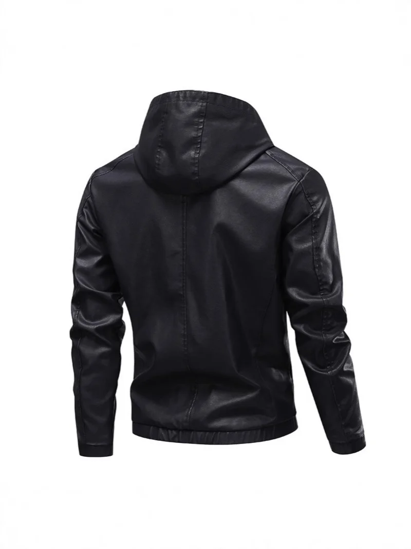 New Product: 2025 Spring and Autumn New retro hooded PU leather motorcycle suit for men, youth, casual and cool leather