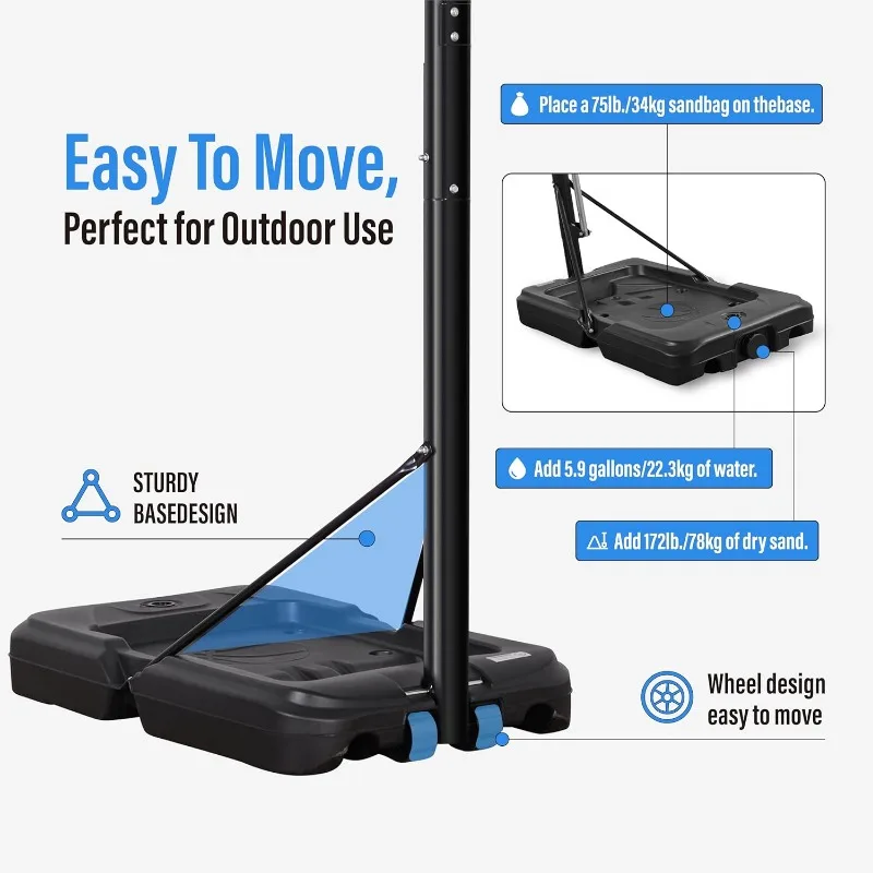 Portable Basketball Hoop Outdoor, 4.8-10FT Height Adjustable Basketball Hoop Goal System