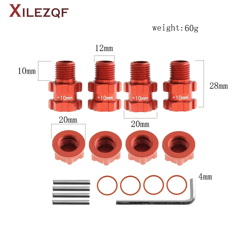 XILEZQF 4PCS Wheel Hex Hubs Adapter 14mm to 17mm 10mm Widen for Arrma 1/10 3S Granite Senton BIGROCK Typhon RC Car
