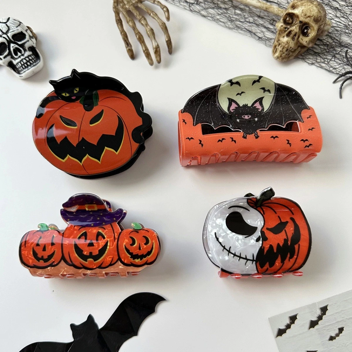 HangZhi Halloween Scary Pumpkin Hairclip Black Cat Bat Novelty Ponytail Clip Horror Cute Women Girl Jewelry NEW