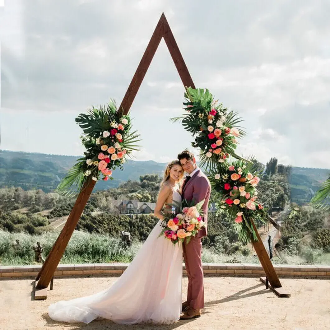 Vintage Triangle Wooden Wedding Arch Backdrop Stand Heavy Duty Garden Arbor Floral Stand