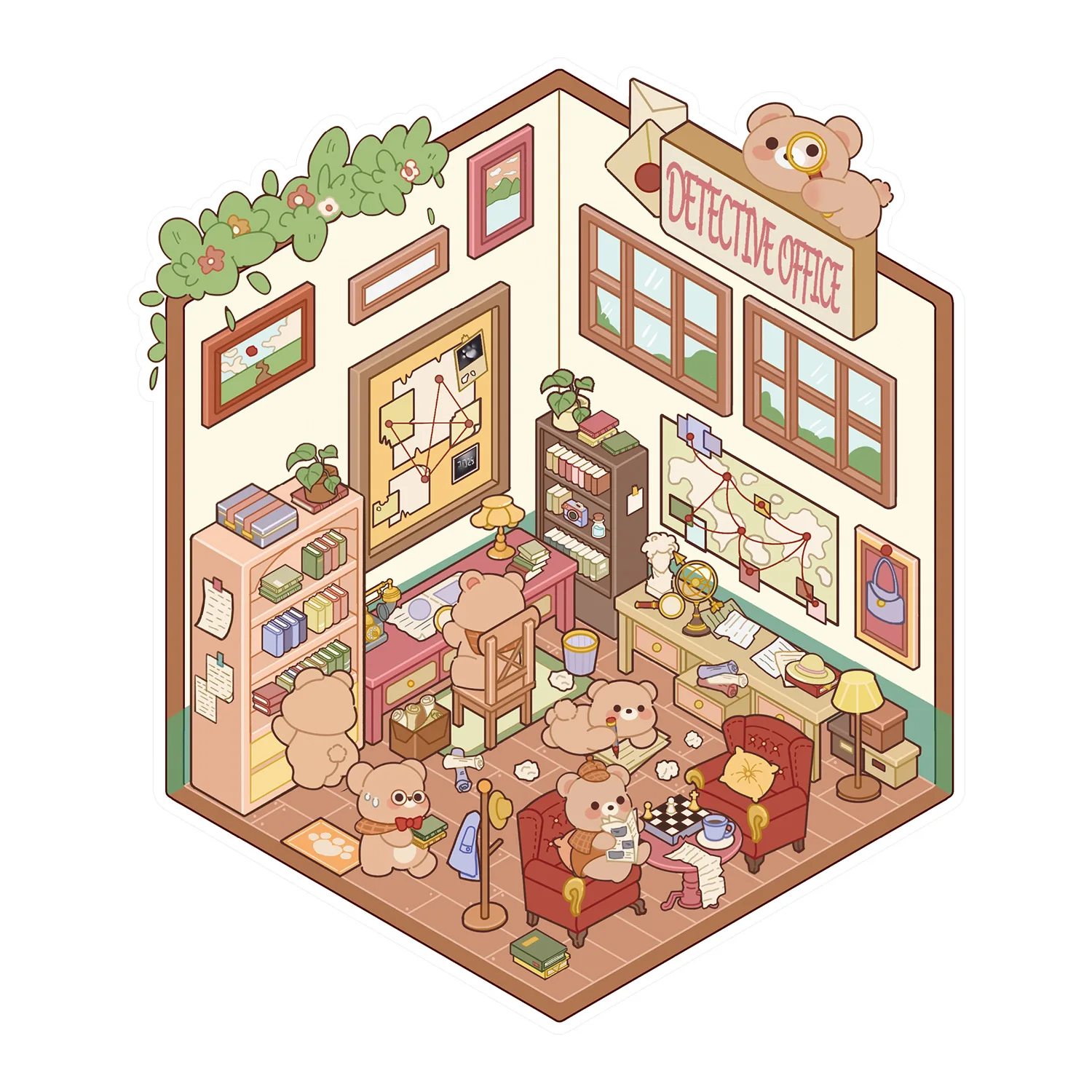 Cartoon Landscaping Sticker Cute 3D Three-dimensional Hut Creative Miniature Scene Sticker Decompression Handbook Sticker