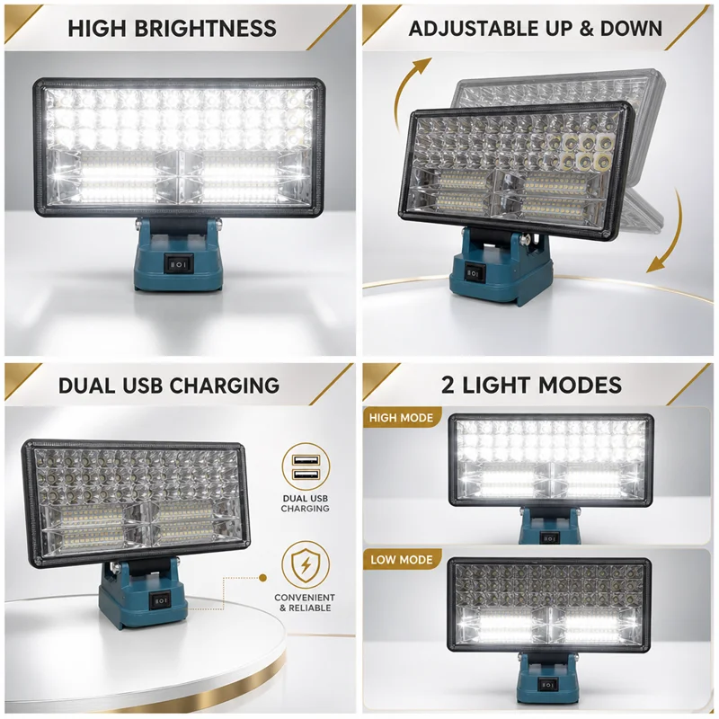 90W LED Work Light for Makita 18V Battery Cordless Portable Work Lamp Adjustable Flood Light for Workshop Garage Jobsite Outdoor view 6